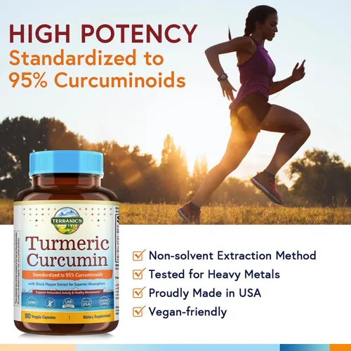 Miniatura 5 de Suplemento de curcumina de cúrcuma de 1800 mg, con pimienta negra de 15 mg para una máxima absorción, 95% curcuminoides, soporte de movilidad