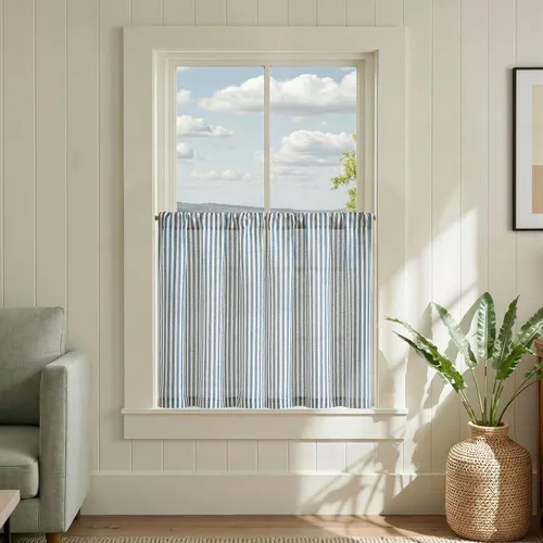Miniatura 10 de jinchan - Cortinas de lino a rayas para cocina de 20 pulgadas de largo, cortinas de varios niveles, estilo granja moderna de café, tratamientos