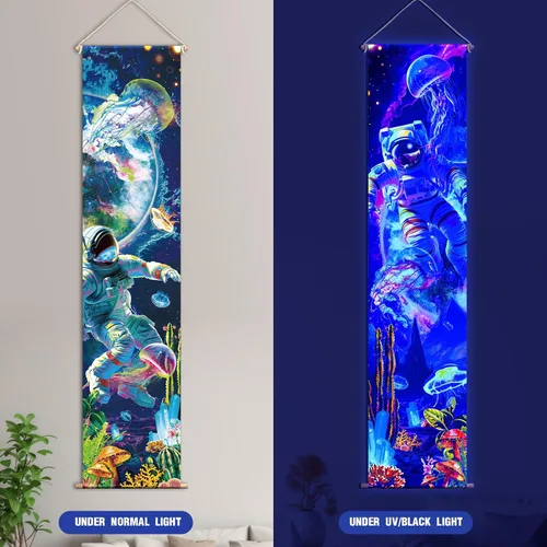 Miniatura 3 de Tiamon 2 Piezas de Arte de Luz Negra para Pared, Tapiz Trippy de Luz Negra, Póster de Tapiz UV Reactivo, Banner Estético, Fondo de Pared para Colgar