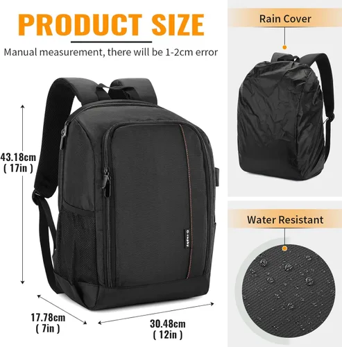 Miniatura 3 de G-raphy Mochila para cámara fotográfica, bolsas para fotografía de fotógrafos, mochila DSLR SLR con compartimento para laptop para cámaras DSLR