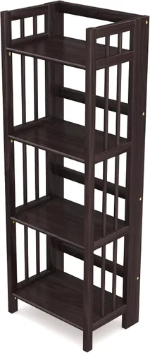 Miniatura 9 de Estantería plegable de 4 niveles Acabado de madera espresso 45 x 16 x 11.5 pulgadas Estante para libros y baratijas No requiere montaje