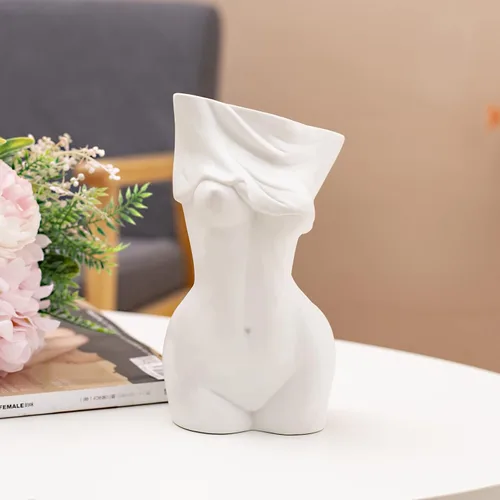 Miniatura 2 de AETVRNI Jarrón de cuerpo femenino para centros de mesa bohemios de decoración del hogar, jarrón de cerámica blanca para decoración de baño, A
