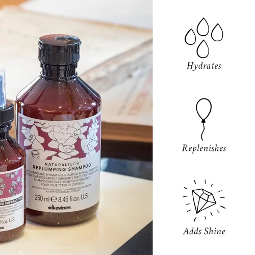 Miniatura 3 de Davines Naturaltech Champú REPLUMPING, limpieza suave para añadir hidratación, elasticidad y protección, añade plenitud, 8.45 onzas líquidas