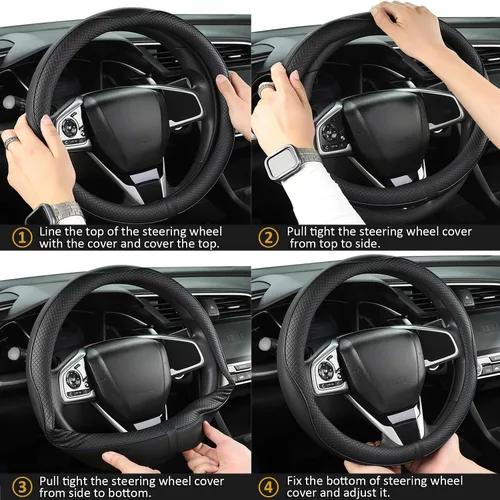 Miniatura 8 de Funda de Volante de Cuero de Microfibra West Llama para Honda Accord Civic CR-V HR-V Pilot Fit Passport Odyssey, Estilo Deportivo, 14.5-15 pulgadas
