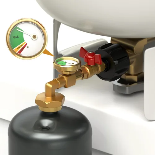HICOOI Adaptador de recarga de propano para tanques de 1 libra, con manómetro y válvula, codo de latón resistente de 90°, conector QCC1/Type1,