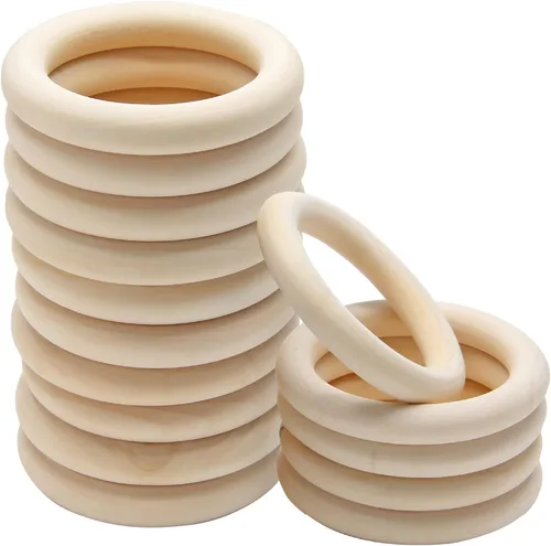 Miniatura 14 de Uenhoy 15 anillos de madera natural de 1.57 pulgadas, anillos de madera sin terminar para manualidades, anillos de macramé, fabricación de joyas