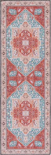 Miniatura 3 de SAFAVIEH Tucson Collection - Alfombra lavable de 2 pies 6 x 8 pies, color aguamarina y al óxido, antideslizante, ideal para zonas de alto tráfico