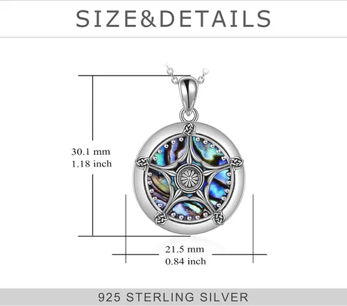 Miniatura 4 de TIGER RIDER - Collar de pentagrama de pentáculo, brújula, sol y luna para mujer, collar de plata de ley, collar de concha de abolón, colgante