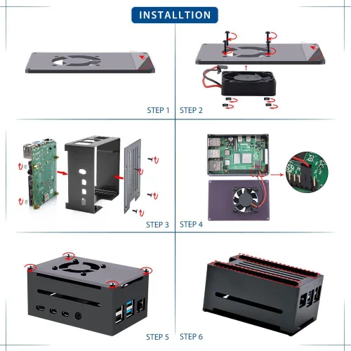 Miniatura 9 de GeeekPi Funda para Raspberry Pi 4, Pi 4 de aluminio con ventilador, disipador de calor Pi 4 para Raspberry Pi 4 Modelo B, carcasa alta compatible