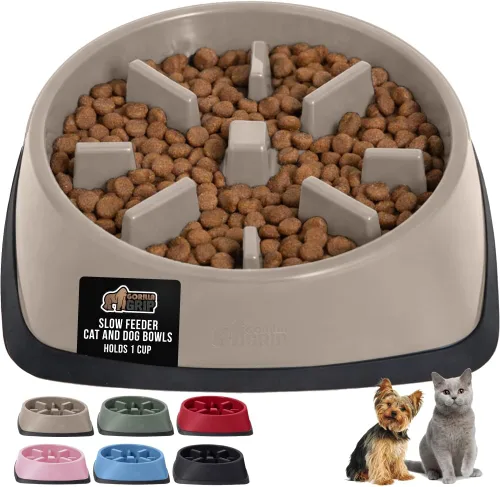 Miniatura 34 de GORILLA GRIP Cuencos para perros de alimentación lenta pendiente de patente, juguete interactivo de rompecabezas de 4 tazas para entrenamiento