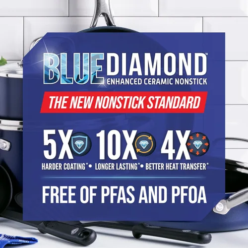 Miniatura 8 de Blue Diamond - Juego de parrilla de 11" y sartén antiadherente de 8", con cerámica infundida de diamante, sin PFAS ni PTFE, apto para lavavajillas