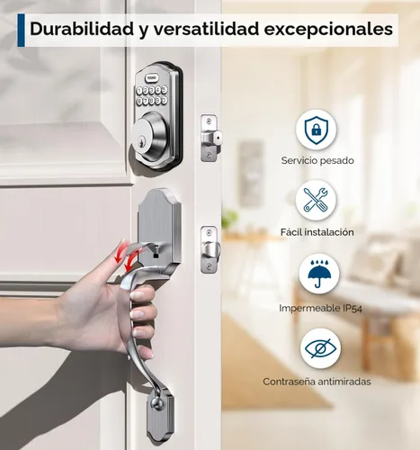 Miniatura 5 de TEEHO TK001H - Cerradura de puerta de entrada sin llave con asa, cerradura electrónica con teclado con código, cerraduras inteligentes para puerta