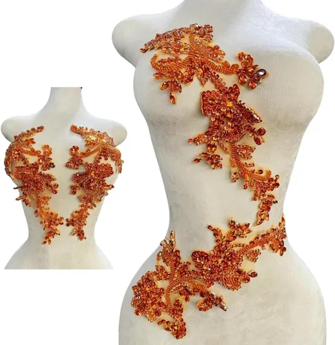 Miniatura 8 de Parches de apliques de encaje brillantes hechos a mano con cuentas de costura, lentejuelas y accesorios para vestido de novia, un par/bolsa Plata