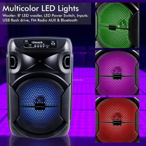 Miniatura 5 de Technical Pro 8 pulgadas portátil 800 vatios altavoz Bluetooth con woofer y tweeter, Festival PA LED altavoz con tarjeta Bluetooth/USB, estéreo