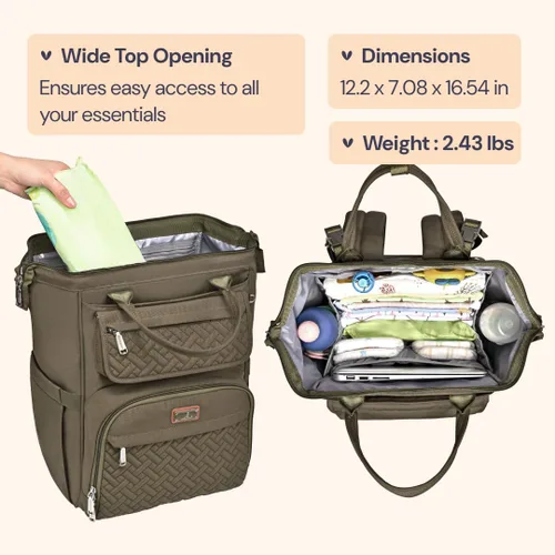 Miniatura 3 de BabbleRoo Mochila para pañales, bolsa cambiadora de pañales multifunción con cambiador, correas para cochecito y funda para chupete, mochila