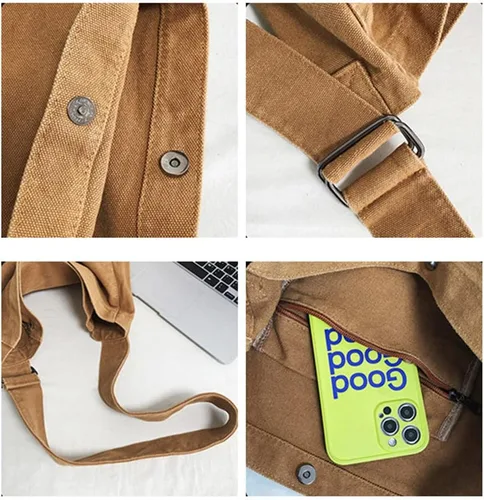 Miniatura 5 de Bolso bandolera grande de lona para mujer, bolso de mano de moda, bolso de viaje vintage, bolso cruzado