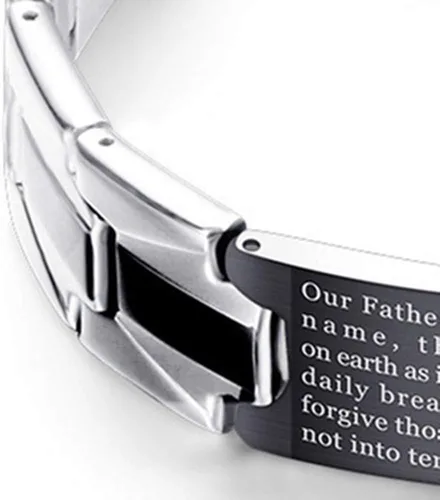Miniatura 3 de Reizteko Pulsera de pulsera de eslabones religiosos de acero inoxidable con cruz negra y plata inglesa para hombre