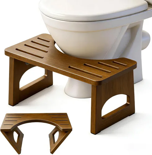JACNITAD Taburete de inodoro plegable, taburete de 7 pulgadas para baño, taburete de inodoro de bambú para adultos, taburete plegable para