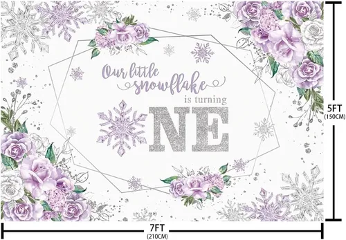 Miniatura 5 de AIBIIN Telón de fondo de invierno de 7 x 5 pies para niña, copo de nieve, color morado, floral, plateado, con purpurina, fondo de fotografía