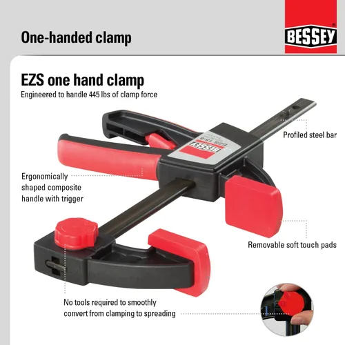 Miniatura 2 de BESSEY Serie EZS 12 pulgadas Abrazadera Estilo Gatillo, EZS30- Fuerza de Sujeción de 445 lb - Abrazaderas de Carpintería de Acción Rápida de Una