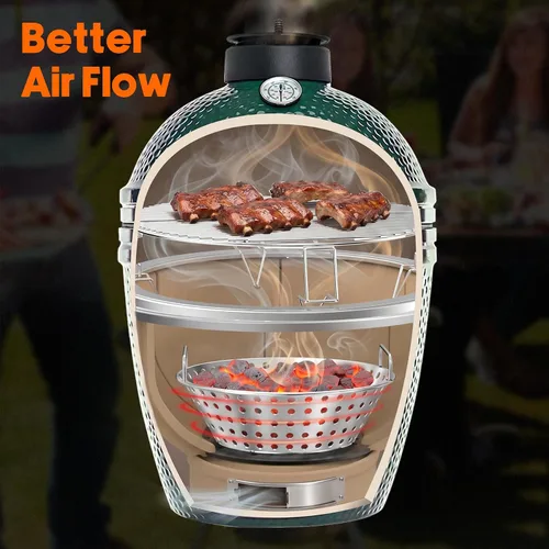 Miniatura 5 de Skyflame - Cesta de carbón de acero inoxidable de 14 pulgadas para parrillas Kamado de 18 pulgadas Nueva versión de diseño de agujeros huecos