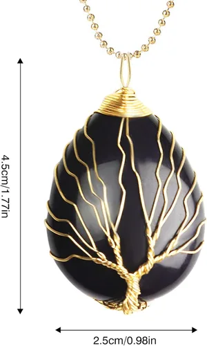 Miniatura 7 de Collar con colgante de lágrima envuelto en alambre dorado, collares de piedra de cristal curativa del árbol de la vida, joyas de piedras preciosas