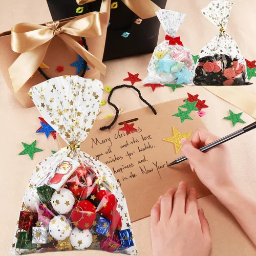 Miniatura 7 de 100 bolsas de regalo de celofán con estampado de estrellas, de 5 x 7 pulgadas, bolsas de regalo de celofán, bolsas de regalo de fiesta, bolsa