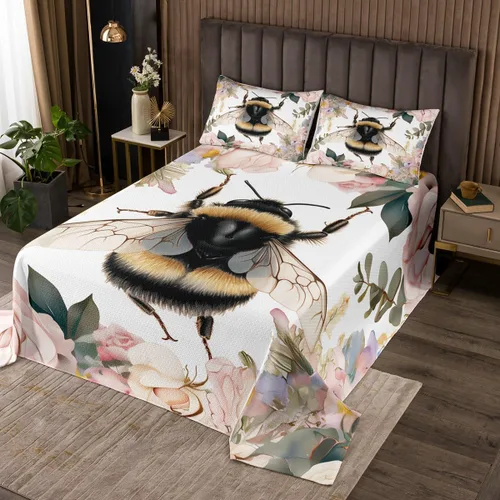 Miniatura 4 de Erosebridal Juego de colcha con diseño de gato y gatito, juego de colcha con temática de animales, juego de ropa de cama floral de flores coloridas