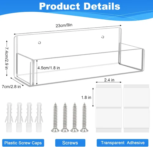 Miniatura 3 de Estante acrílico para especias de montaje en pared, 9 pulgadas, soporte transparente para almacenamiento de especias, paquete de 2 organizadores