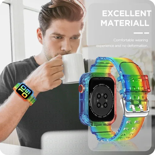 Miniatura 7 de DABAOZA - Correa compatible con Apple Watch de 49 mm, 46 mm, 45 mm, 44 mm, 42 mm, 41 mm, 40 mm, 38 mm, con protector, correa de TPU brillante