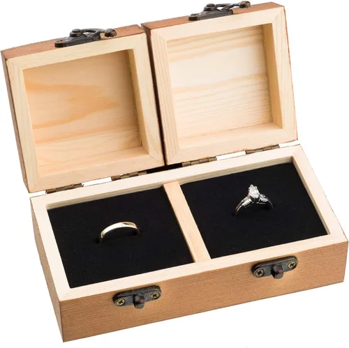 Miniatura 2 de Ella Celebration Caja de madera para anillos de ceremonia de boda, caja rústica vintage para portador de anillos, cajas únicas para anillos de Para