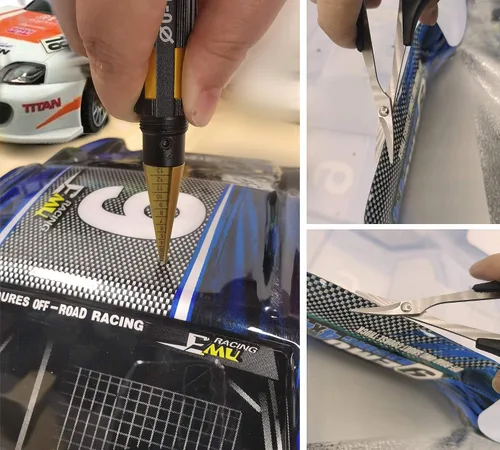 Miniatura 6 de Escariador de cuerpo RC 0.000-0.551 in perforador de agujero con manga y tijeras curvas y tijeras rectas Set RC montaje de carrocería de coche