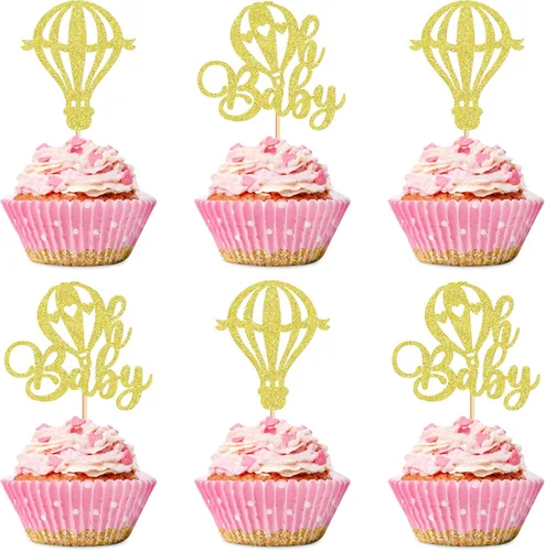 Miniatura 10 de Ercadio Paquete de 24 globos aerostáticos para cupcakes, globos con purpurina rosa, un globo para magdalenas, 1ª selección de cupcakes para globos