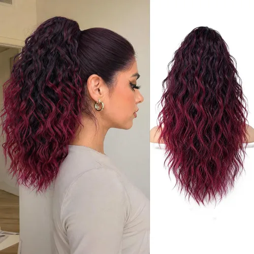 Miniatura 44 de ORSUNCER Extensión de cola de caballo de 18" con pinza rizada, cola de caballo esponjosa, extensiones de pelo sintético de aspecto natural para mujer
