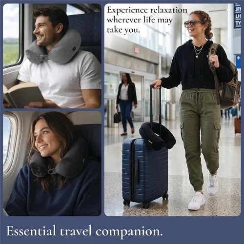 Miniatura 6 de Brookstone Free Form Almohada de Viaje - Almohada de Cuello de Viaje de Espuma Viscoelástica Ligera y Flexible para Dormir, Automóvil, Avión y Azul