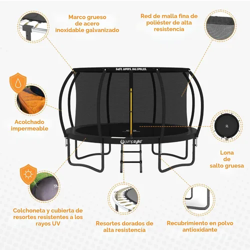 Miniatura 3 de Jumpzylla - Cama elástica recreativa para niños, con red de seguridad, escalera y revestimiento antioxidante, de 8, 10, 12, 14, 15 y 16 pies