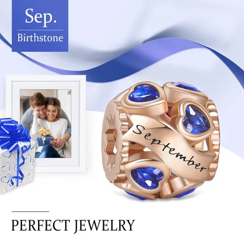 Miniatura 58 de Abalorio de plata de ley 925 con piedra natal de Ningan, abalorio de corazón para pulseras y collares, regalo de cumpleaños para mujeres y niñas