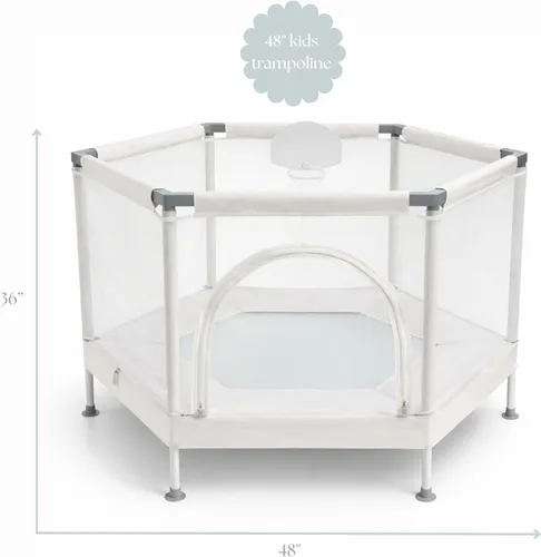 Miniatura 2 de Trampolín para Niños, Trampolín Estético para Interiores y Exteriores para Niños Pequeños con Red de Seguridad, Aro de Baloncesto, Capacidad de 220
