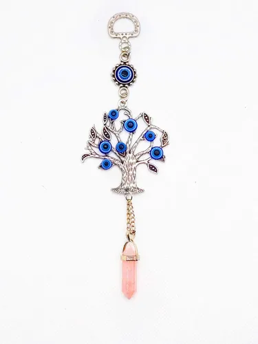 Miniatura 11 de LUCKBOOSTIUM Amuleto plateado con árbol de la vida con ojo malvado azul y piedra preciosa de cristal, dije para crecimiento, fuerza, protección
