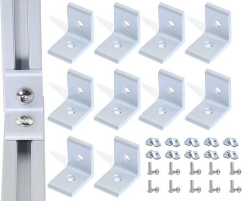 Miniatura 12 de 20 juegos de conectores de perfil de aluminio serie 1010, 20 soportes de esquina 1010, 40 tuercas en T, 40 tornillos hexagonales y 1 llave