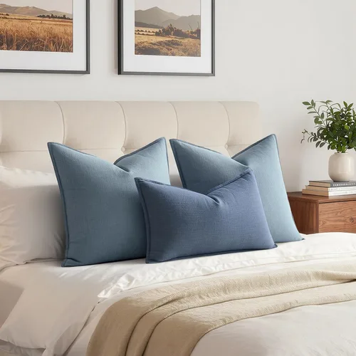 Miniatura 4 de MIULEE Fundas de almohada decorativas de lino de 12 x 20 pulgadas, almohadas neutras bohemias de cenizas azules para cama, paquete de 1 funda