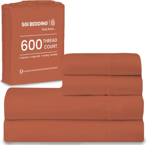 Miniatura 36 de SGI Bedding - Juego de sábanas de 600 hilos, 4 piezas, 100% de algodón egipcio, tamaño completo, juego de sábanas con bolsillo profundo de 38 cm