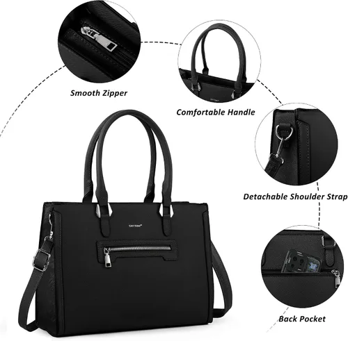 Miniatura 5 de TANTOMI Structured Satchel Purses for Women, Medium Vegan Leather Top Handle Handbag with Pockets, Classy Work Bag for Ladies