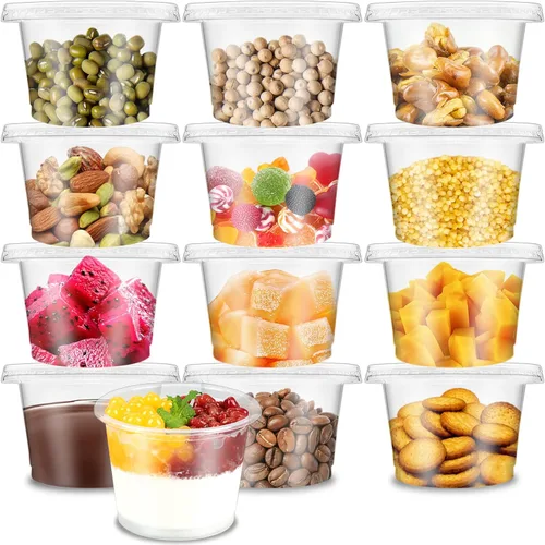 Qyyiguf Paquete de 50 Vasos de Plástico Desechables de 8 OZ con Tapas Planas, Vasos Desechables para Helado, Contenedor de Comida para Llevar para