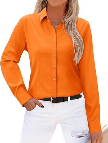 Miniatura 8 de Gleeivy - Camisas abotonadas para mujer, sin arrugas, de manga larga, camisas de vestir casuales con cuello V, ajustadas, de un solo