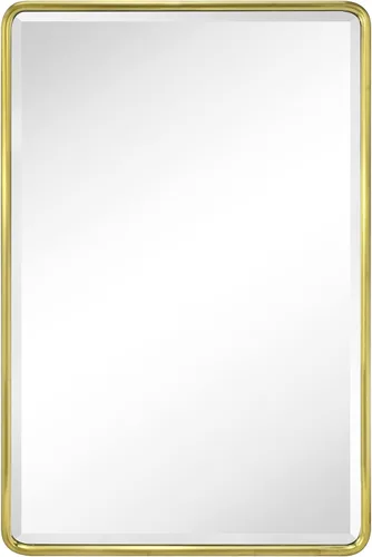 Miniatura 7 de TEHOME Botiquín de baño empotrado con marco de metal dorado cepillado con espejo rectangular redondeado con espejo biselado de 16 x 24 pulgadas