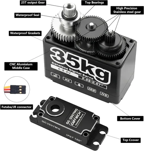 Miniatura 3 de GOTECK - Servo digital sin núcleo de 77.2 lbs, gran par de 8.4 V, engranaje de metal completo IP67, servo de dirección impermeable con servo bocina