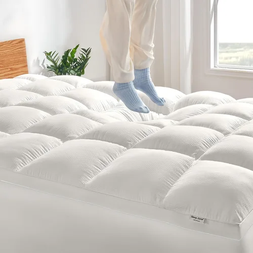 Miniatura 12 de SLEEP ZONE Protector de colchón de algodón de tamaño individual, lavable a máquina, cubrecolchón de algodón suave refrescante que se adapta a