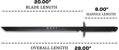 Miniatura 2 de Juego de espada ninja doble con mango envuelto de nailon negro, 28 pulgadas en total, hoja de acero inoxidable de 18.25 pulgadas, incluye correa