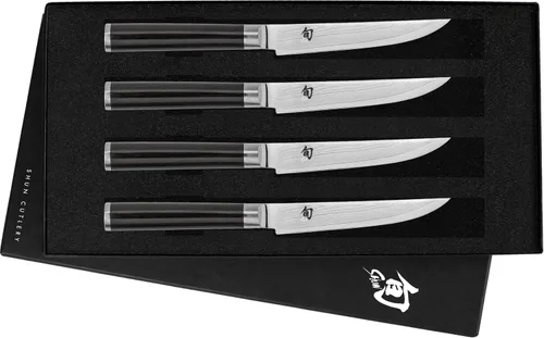 Shun Juego clásico de cuchillos para carne de 4 piezas | 4.75" Knives, Handcrafted Japanese Steak Knife Set, VG-MAX Core, Damascus Stainless Steel